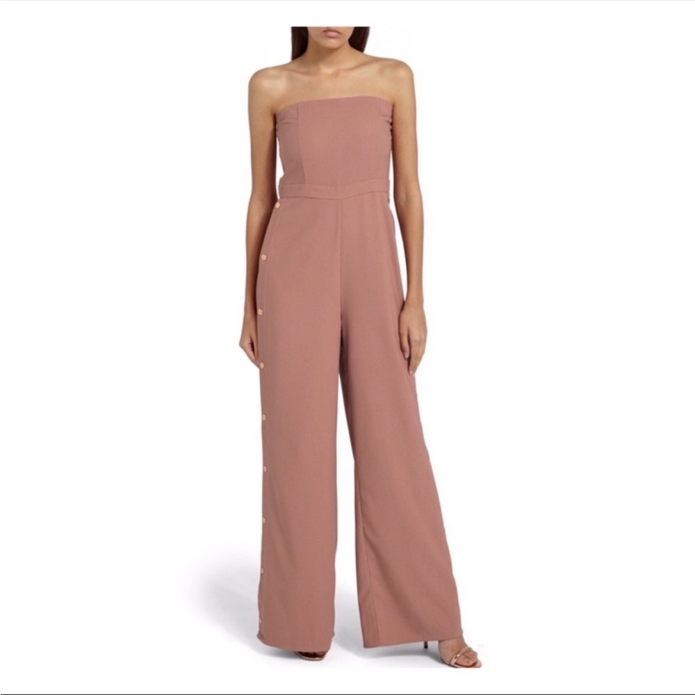 Missguided pink nude popper detail wide leg jumpsuit
